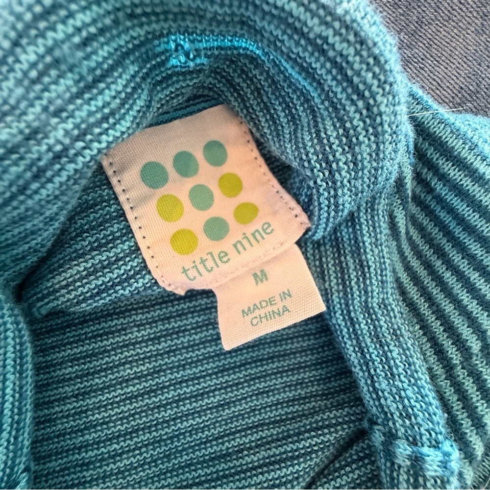 Title Nine Super StripeTurquoise Cowl Neck Sweater Moroccan Tile / grape leaf - Picture 6 of 7